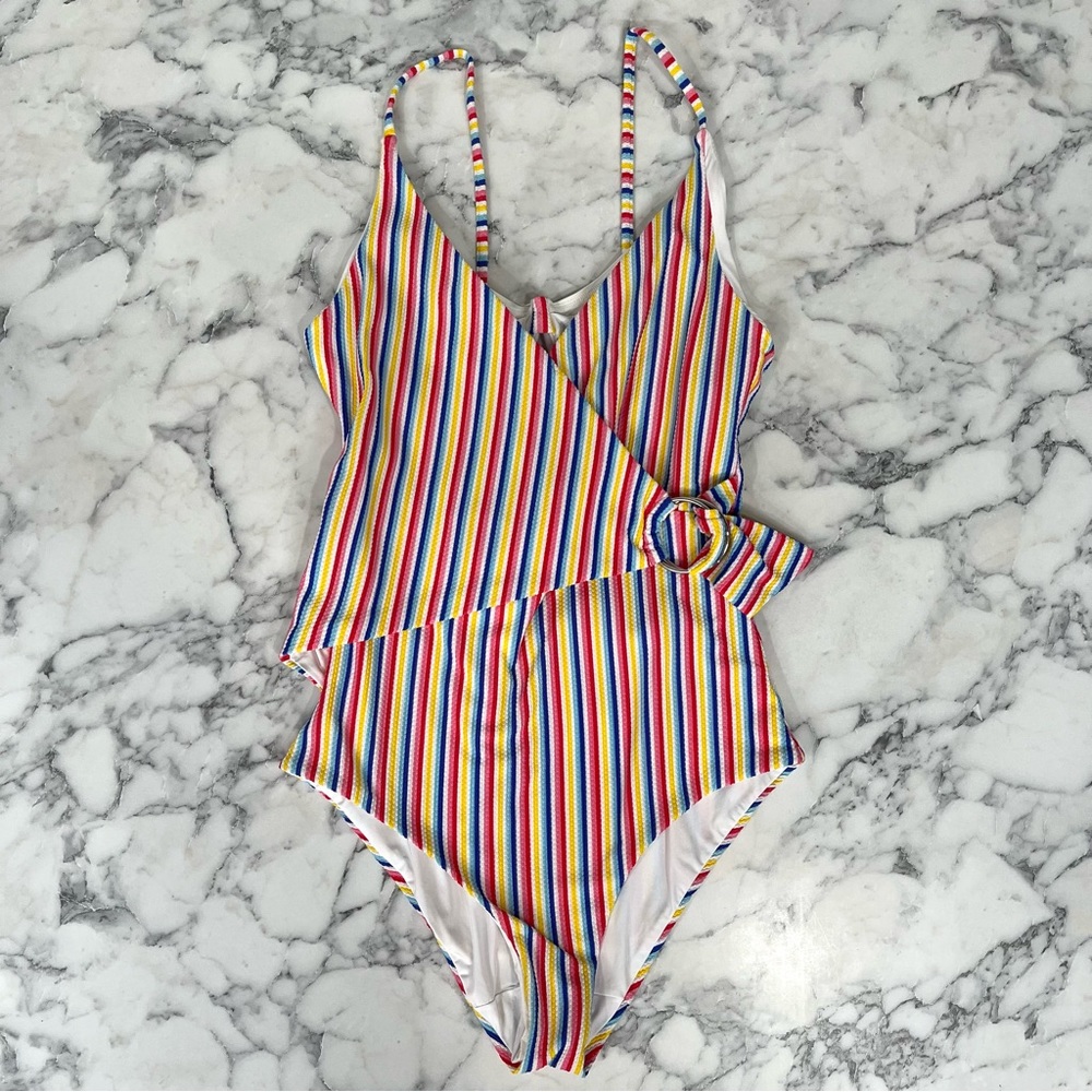ONIA Lila One Piece Swimsuit Multicolored Rainbow Striped O-Ring Small/Medium - Picture 5 of 14